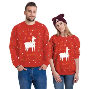 Christmas alpaca crewneck sweatshirt in festive red with Fa-la-la-la Llama print