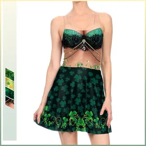 Women St Patricks Day Dress Sleeveless A-Line Mini Dress Plus Size Shamrock Clover 3D Digital Print Festive Party Costume Outfit