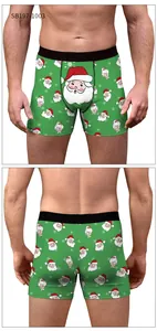 Front and back view of men's Christmas boxer briefs with Santa Claus print