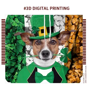 Detail of 3D digital printing featuring a dog with shamrocks for St. Patrick's Day hoodie