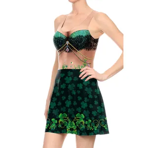 Women's St. Patrick's Day plus size sleeveless A-line dress with green shamrock print