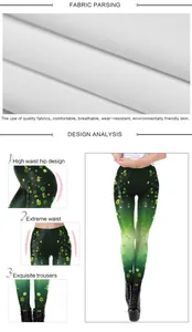 Detail view of Irish clover print leggings featuring high waist design and fabric texture