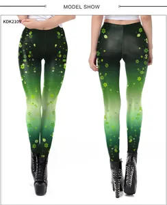 Detail view of Irish festival floral print leggings with green gradient pattern