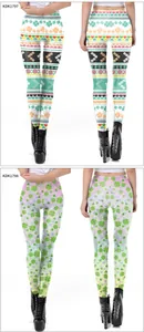 Detailed pattern comparison of St. Patrick’s Day high waist shamrock print leggings