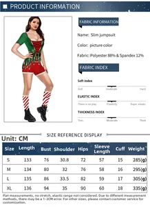 Size chart for Christmas themed slim bodysuit showing bust, length, and weight parameters
