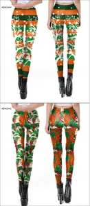 Front and back views of high-waisted St. Patrick's Day leggings with unicorn clover prints