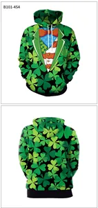 Front and back detail of St. Patrick's Day hoodie with clover and tuxedo print