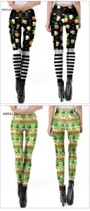 Detailed front and back views of St. Patrick's Day themed high waist festive printed leggings