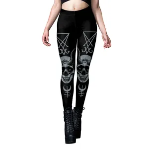 Gothic print yoga leggings with high waist and mysterious skull occult graphics