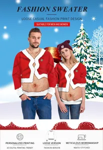 Detail showing the creative 3D digital Santa print and neat stitching on a holiday sweatshirt