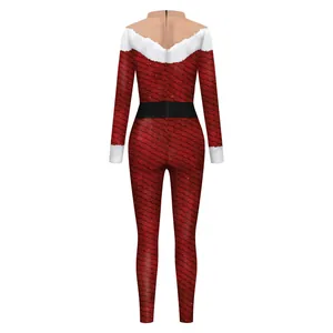 Combinaison de Noël pour femme avec motif écailles rouges et bordure en fausse fourrure