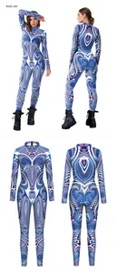 Close-up of fractal geometric digital print on a long-sleeve bodysuit for women