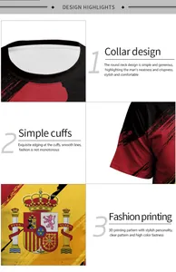 Detail of Spanish flag emblem on round neck T-shirt with high color fastness print