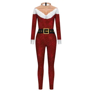 Combinaison de Noël pour femme avec imprimé écailles rouges et bordure en fausse fourrure