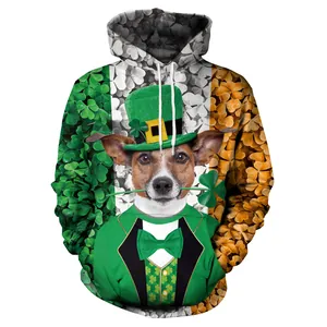 St. Patrick's Day hoodie featuring Jack Russell Terrier with green hat and clover