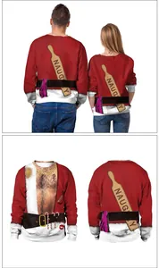 Detail view of funny Santa 3D print sweatshirt showing the Naughty text on back
