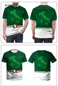 Detail view of Italy flag printed t-shirt showing green and white color block design