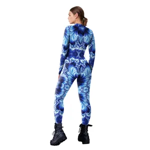 Mechanical style digital print bodysuit with blue fractal patterns for cosplay cosplay