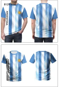 Front and back detail of Argentina flag series blue and white striped jersey t-shirt