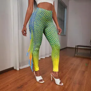 Leggings sirène pour femmes avec nageoires 3D et imprimé écailles vert dégradé