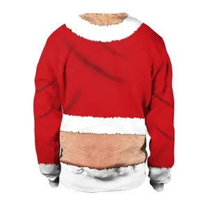 Unisex Funny Ugly Christmas Sweater 3D Digital Printed Muscle Santa Sweatshirt For Party Realistic Body Hair Pullover Top