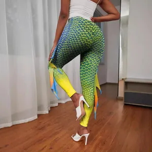 Leggings sirène pour femmes avec écailles imprimées, nageoires 3D et dégradé vif