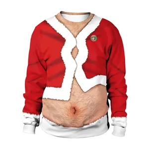 Funny 3D digital print Christmas sweatshirt with hairy chest design for couples