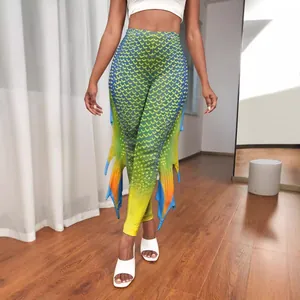 Legging femme avec imprimé écailles de poisson jaune-vert et nageoires créatives