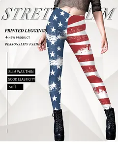Gros plan d'un legging taille haute avec imprimé drapeau américain vintage étoiles et rayures