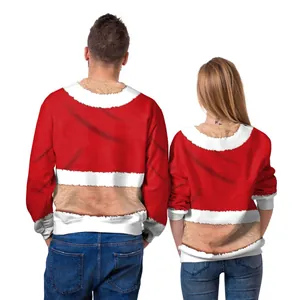 Matching Christmas Santa hoodies with funny 3D digital back hair illusion print