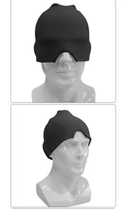 Vista detallada del gorro de gel negro para aliviar la migraña con terapia de frío suave