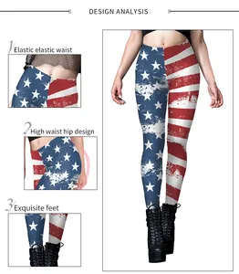 Détails du legging de yoga taille haute avec imprimé drapeau américain et taille élastique