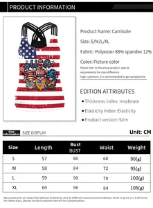 Detailed size chart for USA flag themed tank top with patriotic gnome digital prints