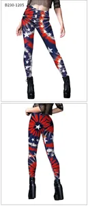 Détail du legging de yoga drapeau américain avec motif tie-dye étoiles et rayures