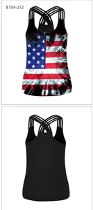 Front and back detail of American flag racerback tank top with crisscross straps