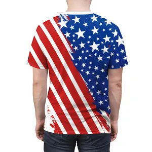 Men's casual short sleeve T-shirt featuring an artistic American flag print on the back