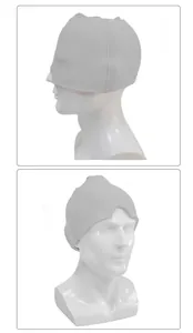 Detalle de gorro gris para alivio de migraña mostrando dos formas de uso y cobertura total