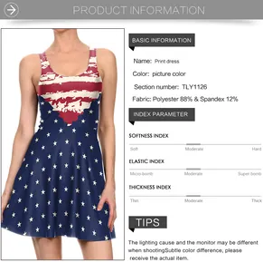 Spécifications de la robe Fête de l'Indépendance montrant 88% polyester et imprimé drapeau