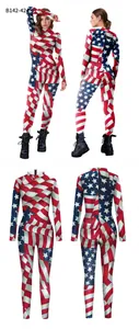 Detailansicht des USA-Flaggen-Bodysuits mit Vorder- und Rückansicht und Sternenmustern
