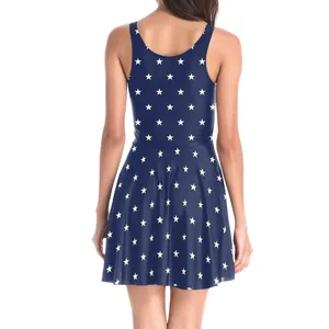 Robe Sans Manches Pour Femmes Imprimé Drapeau Américain Col Rond Coupe en A Étoiles Et Rayures Jour de l'Indépendance