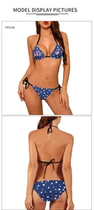 Detailed front and back view of USA flag bikini set with star pattern and side ties
