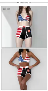 Detail of USA theme two-piece sports underwear set with digital star flag prints