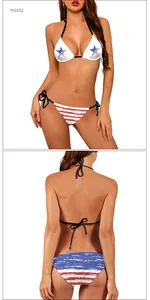 Front and back detail of USA flag bikini set with star and stripe patterns