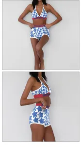 Close-up of stars print and President Day elastic band on high waist two-piece set