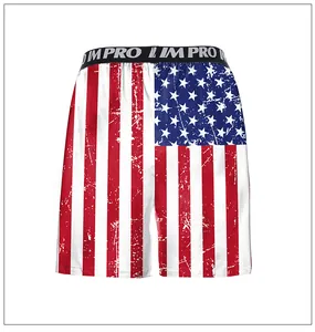 Detail of American flag print boxer briefs with distressed stars and stripes design