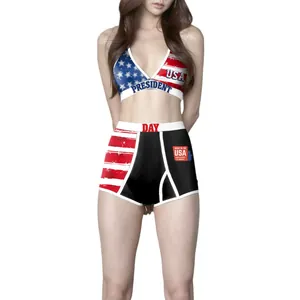 Women's two-piece Independence Day sportswear set with American flag print and USA motifs