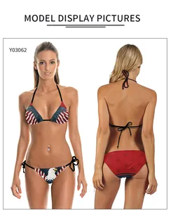 Vorder- und Rückansicht des USA-Flaggen-Bikinis mit Adler-Print und Bindedetails