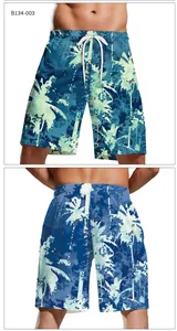 Détails du short de plage à motif palmier tropical avec taille élastique et cordon blanc