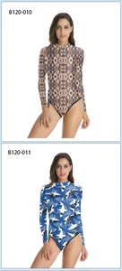 Détails des maillots de bain manches longues avec imprimés écailles et requins