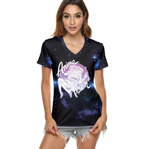 T-shirt femme col en V avec imprimé galaxie étoilée et motif Anime Trash